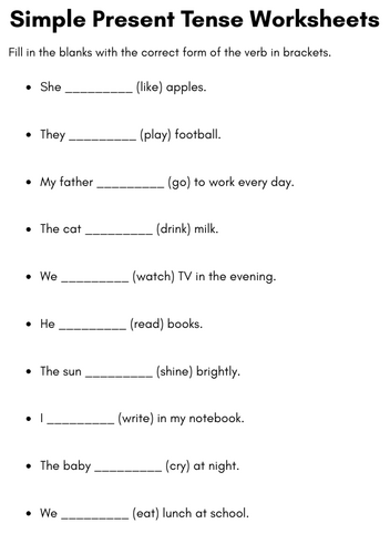 simple present tense worksheets for grade 1 with answers