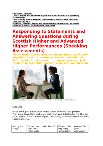 German, Responding to Statements & Answering Questions in Higher and AH Performance