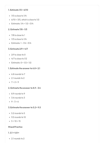 FS Maths L13 - Estimating with Fractions and Decimals