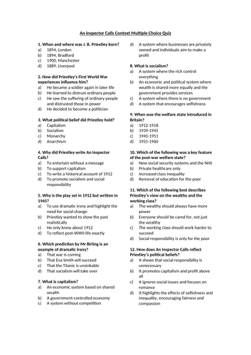 An Inspector Calls - Context Multiple Choice Quiz