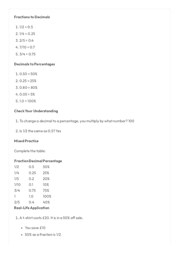 FS Maths - L16 - Fractions, Decimals and Percentages