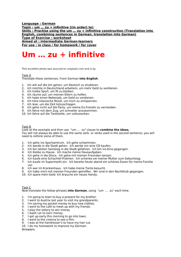 German, practise using the um … zu + infinitive construction, for intermediate German-learners