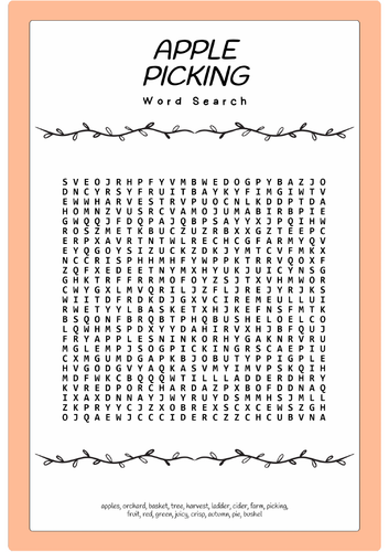 Apple Picking Word Search Puzzle Worksheet Activity