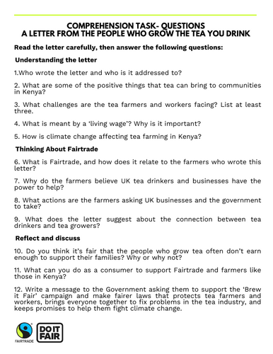 Comprehension task: A letter from the people who grow the tea you drink