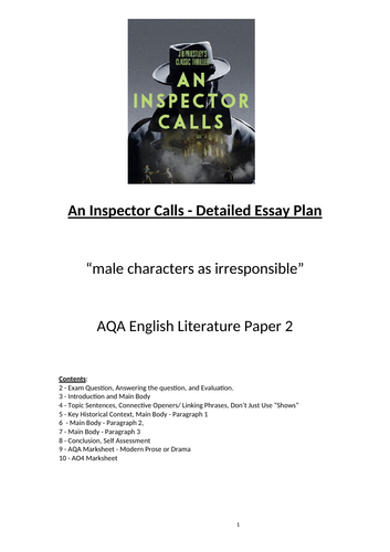 An Inspector Calls - Detailed Essay Plan "Male Characters as Irresponsible"