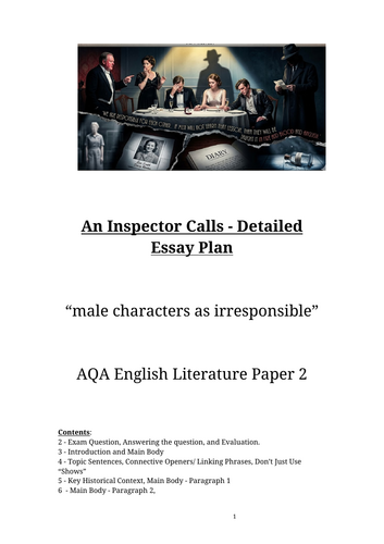 An Inspector Calls - Detailed Essay Plan "Male Characters as Irresponsible"