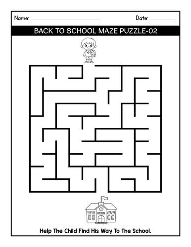 Back to School Maze Puzzle Worksheets