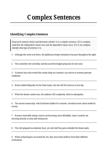 Complex Sentences Worksheets | Grammar Practice