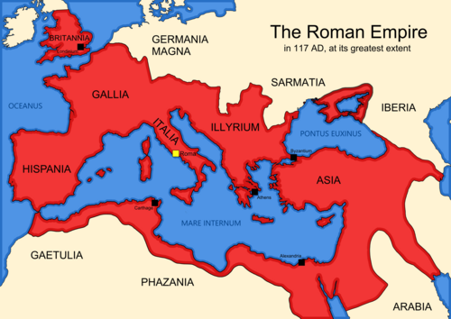 The Roman Empire at its peak maps, 117AD
