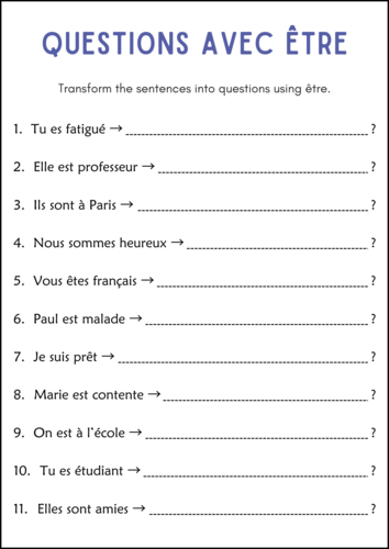 Avoir être French verbs Grammar worksheets - Dans le Temps Présent et le Passé