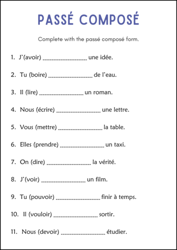 French Passé Composé Grammar Worksheets - Passé Composé Exercices à Imprimer