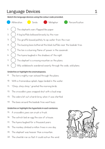 Language Devices - Figures of Speech Worksheet