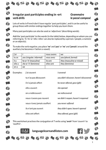 French - Passé composé - Irregular past participles ending in -ert