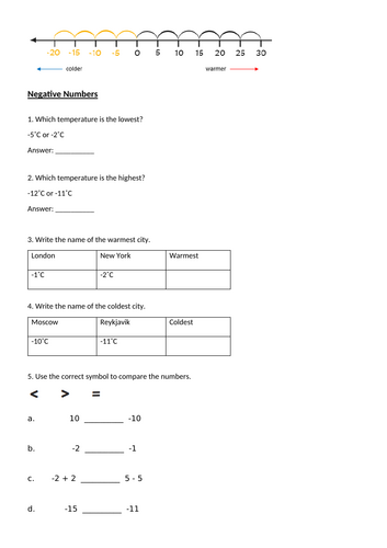 Y6 negative numbers in context and intervals across zero