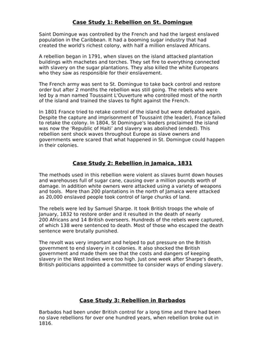 Slave rebellions Investigation