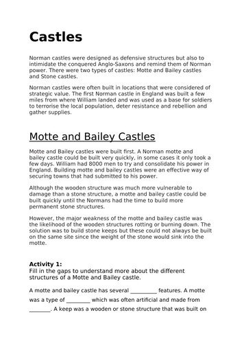 Medieval Castles Activity Pack