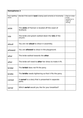 Homophone worksheets Y56