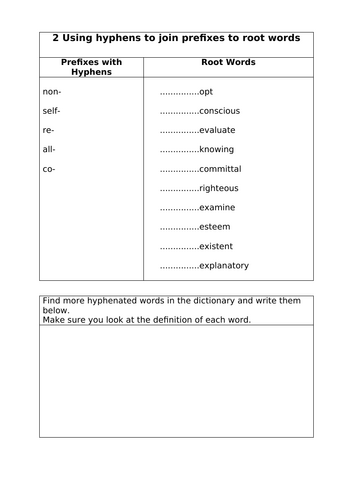 Hyphenated words worksheets
