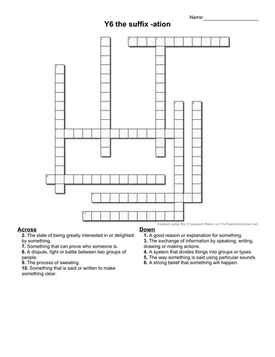 The suffix ation WORKSHEETS and CROSSWORDS
