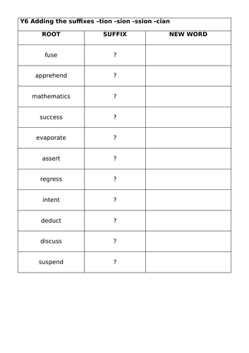 Word endings tion, sion, ssion and cian WORKSHEETS and CROSSWORDS