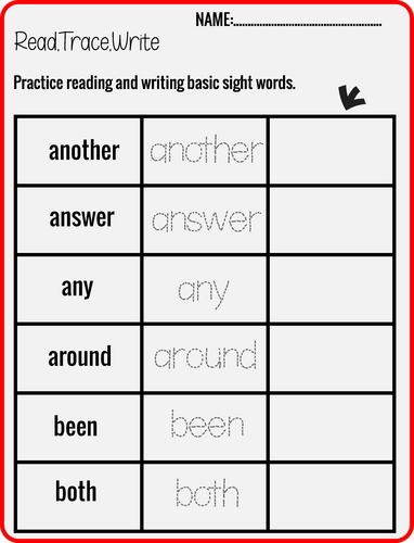 First Grade Sight Words Read and Trace