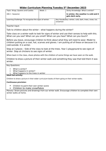 Winter Watch lesson EYFS