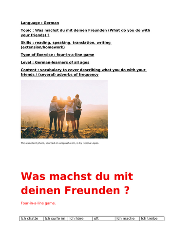 German, Was machst du mit deinen Freunden (What do you do with your friends) ?