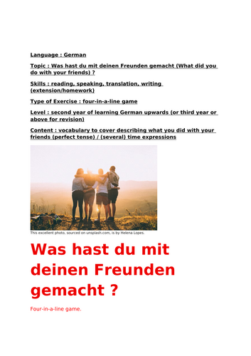 German, Was hast du mit deinen Freunden gemacht (What did you do with your friends)? Second year up