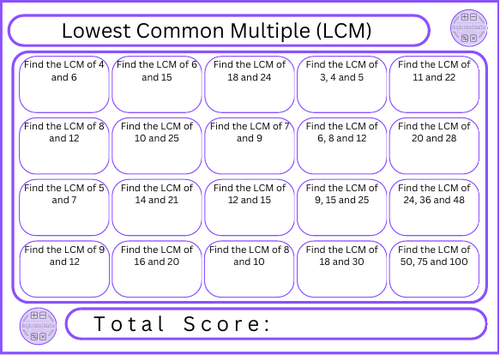Lowest Common Multiple (LCM) - 20 Questions