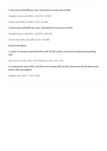 FS Maths - Shape, Space and Measurement - Income Tax and VAT