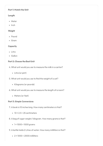 FS Maths - Space, Shape and Measurement - Metric and Imperial Measurements