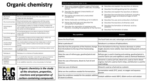 Topic 16 Organic summary notes