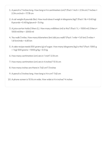 FS Maths Shape, Space and Measurement - Conversion Factors and Graphs