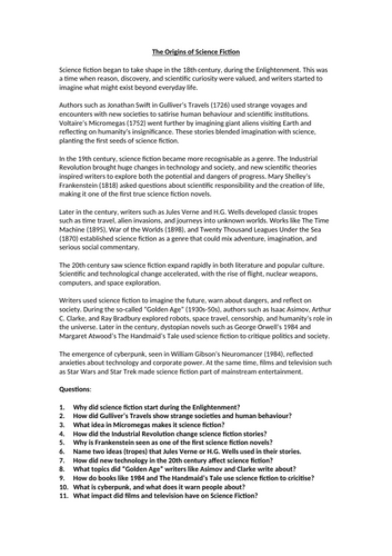 The Origins of Science Fiction Worksheet