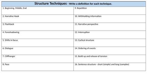 Structure Techniques Worksheet