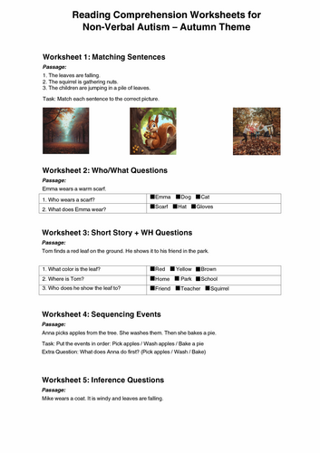 Autumn Reading Comprehension Worksheets for Non-Verbal Autism | AAC-Friendly Literacy Activities