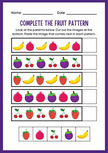 Fruit Pattern Math Worksheet for Kids
