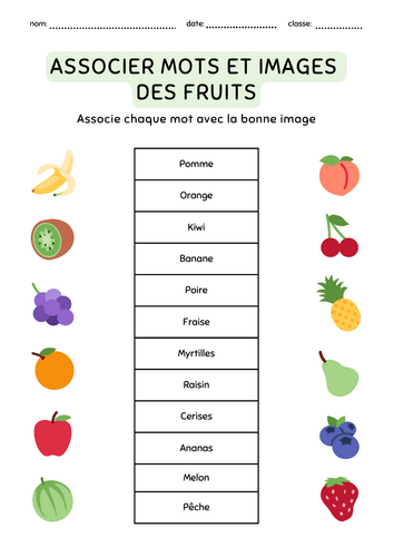 Associer Mots et Images  des Fruits