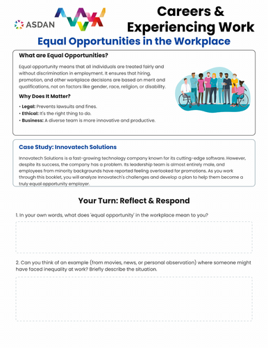 ASDAN Careers and Experiencing Work - Career Development - Equal Opportunities - A10