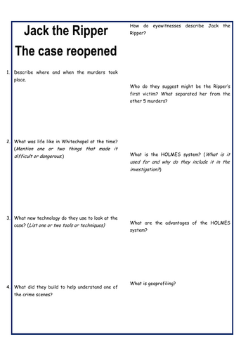 Video Sheet: Jack the Ripper: Case reopened