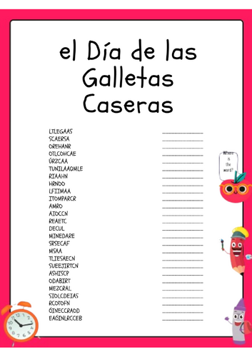 el Día de las Galletas Caseras Word scramble Puzzle In Spanish