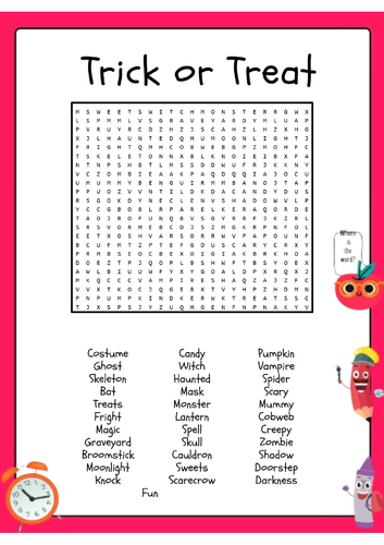 Trick or Treat Word Search Puzzle + Answer