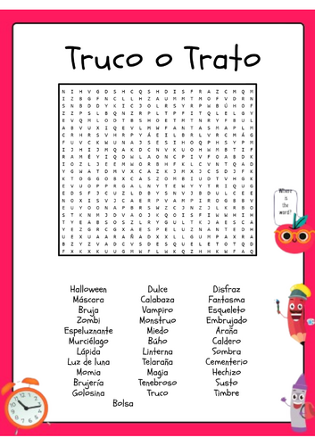 Sopa de Letras de “Dulce o Truco” + Clave de Respuestas