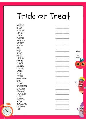Trick or Treat Word Scramble puzzle
