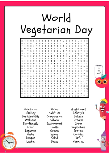 World Vegetarian Day Word Search Puzzle