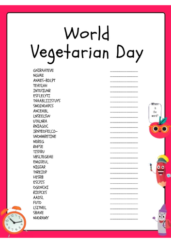 World Vegetarian Day Scramble Word Puzzle