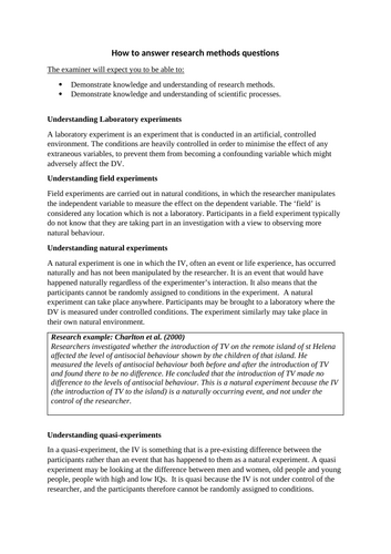 How to answer research methods questions [worksheet only]