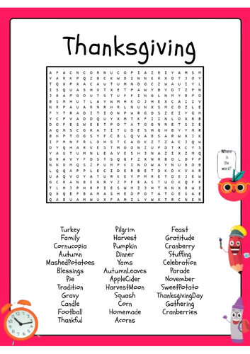 Thanksgiving Word Search Puzzle Activity