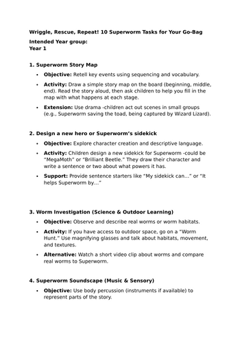 Superworm to the Rescue! 10 Grab-and-Go Activities for Year 1