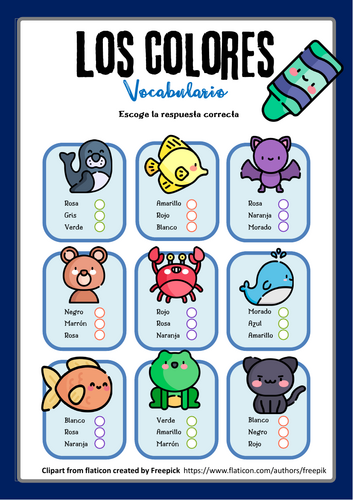 Colores - Colors (Worksheet / Quiz)